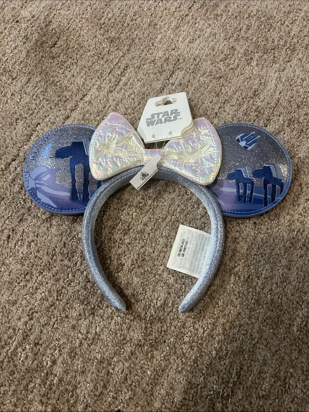Disney Star Wars Silver and Purple Glitter Ear Headband with Iridescent Bow
